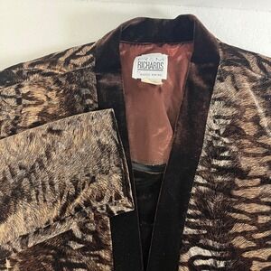 VTG R & M Richards Karen Kwong‎ Velvet Sz 14 Animal Print Duster Jacket Cardigan
